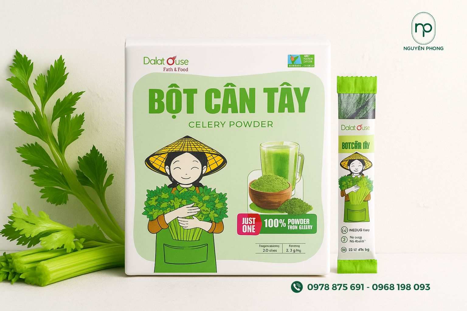 Hộp giấy đựng bột rau cần tây đẹp